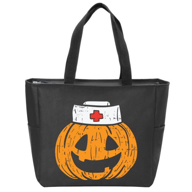 Pumpkin Nurse Funny Scary Halloween Costume Rn Cna Icu Girl Zip Tote Bag
