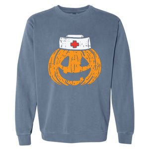 Pumpkin Nurse Funny Scary Halloween Costume Rn Cna Icu Girl Garment-Dyed Sweatshirt