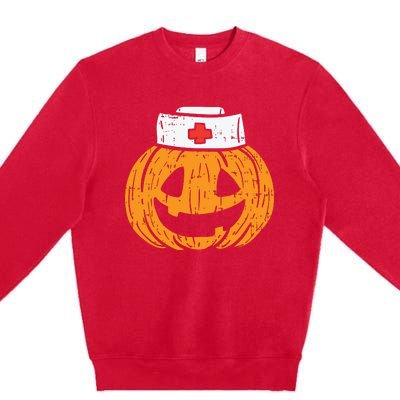 Pumpkin Nurse Funny Scary Halloween Costume Rn Cna Icu Girl Premium Crewneck Sweatshirt