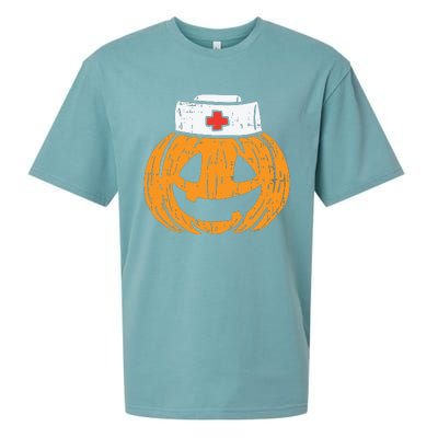 Pumpkin Nurse Funny Scary Halloween Costume Rn Cna Icu Girl Sueded Cloud Jersey T-Shirt