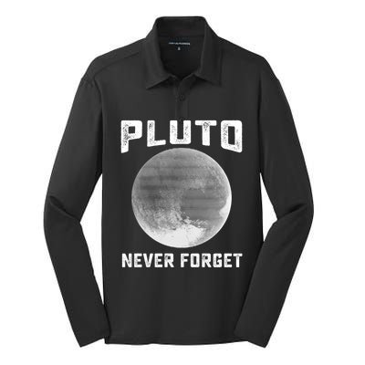 Pluto Never Forget Gift Funny Science Funny Gift Silk Touch Performance Long Sleeve Polo