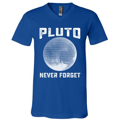 Pluto Never Forget Gift Funny Science Funny Gift V-Neck T-Shirt