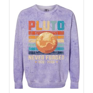 Pluto Never Forge Funny Space Science Colorblast Crewneck Sweatshirt