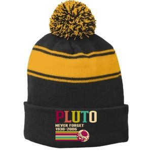 Pluto Never Forget 19302006 Solar System Planet Stripe Pom Pom Beanie