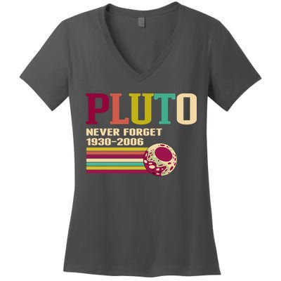 Pluto Never Forget 19302006 Solar System Planet Women's V-Neck T-Shirt