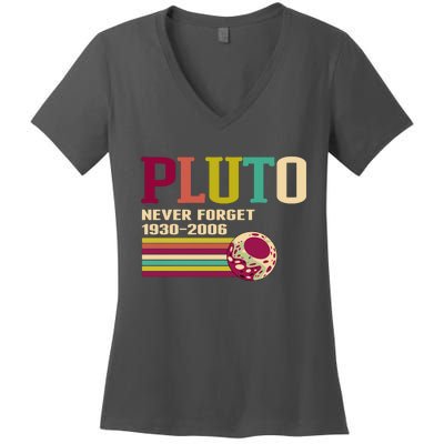 Pluto Never Forget 19302006 Solar System Planet Women's V-Neck T-Shirt