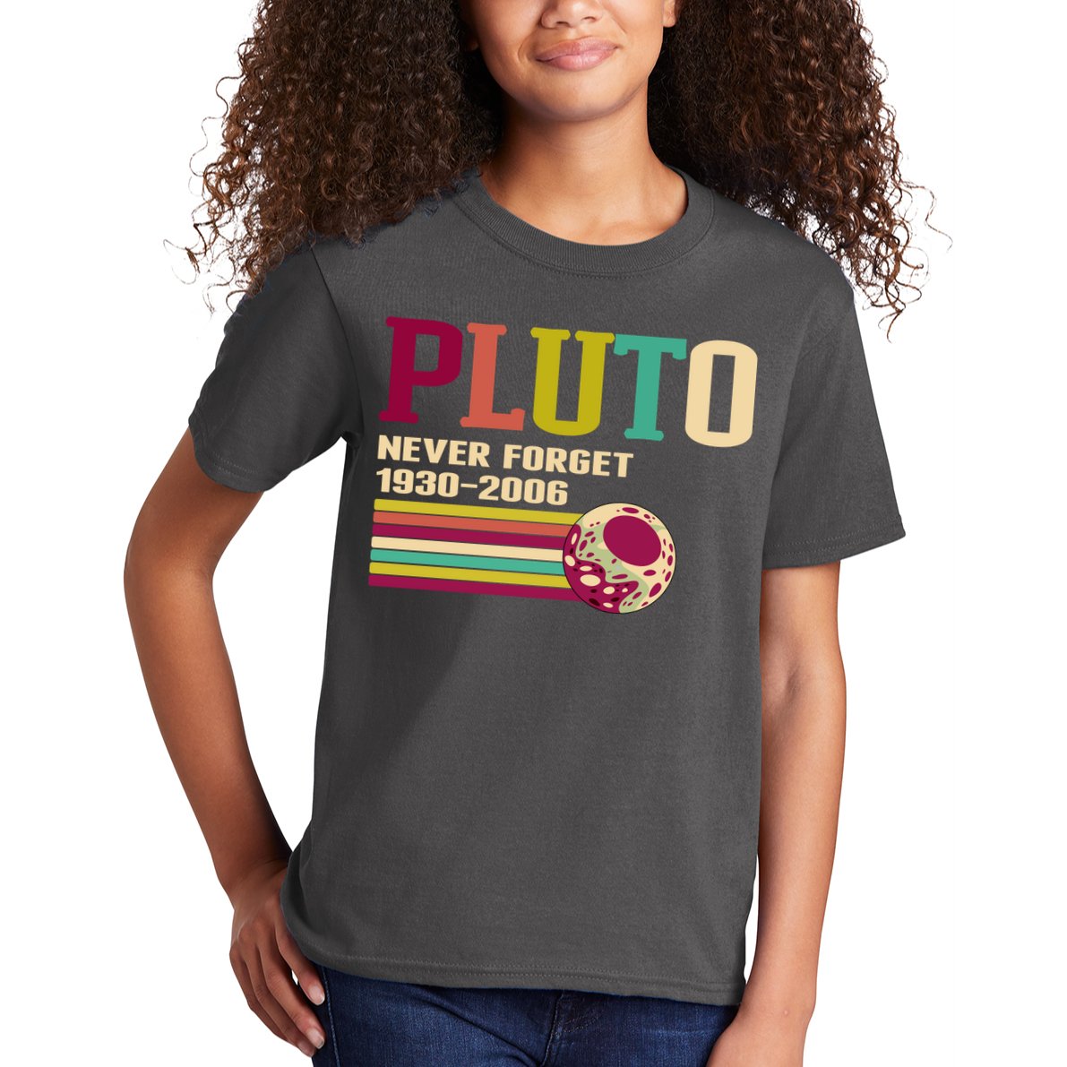 Pluto Never Forget 19302006 Solar System Planet Kids T-Shirt