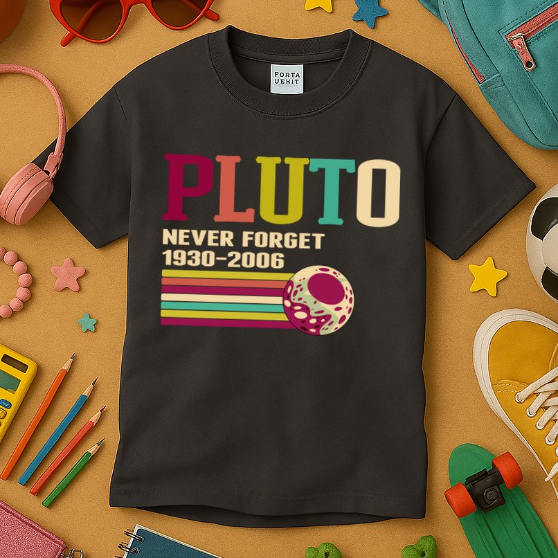 Pluto Never Forget 19302006 Solar System Planet Kids T-Shirt