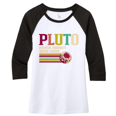 Pluto Never Forget 19302006 Solar System Planet Women's Tri-Blend 3/4-Sleeve Raglan Shirt