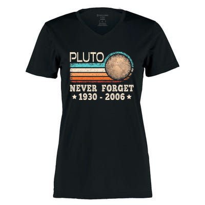 Pluto Never Forget Funny Planet Space Science Women's Momentum V-Neck T-Shirt