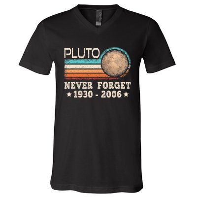 Pluto Never Forget Funny Planet Space Science V-Neck T-Shirt