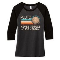 Pluto Never Forget Funny Planet Space Science Women's Tri-Blend 3/4-Sleeve Raglan Shirt