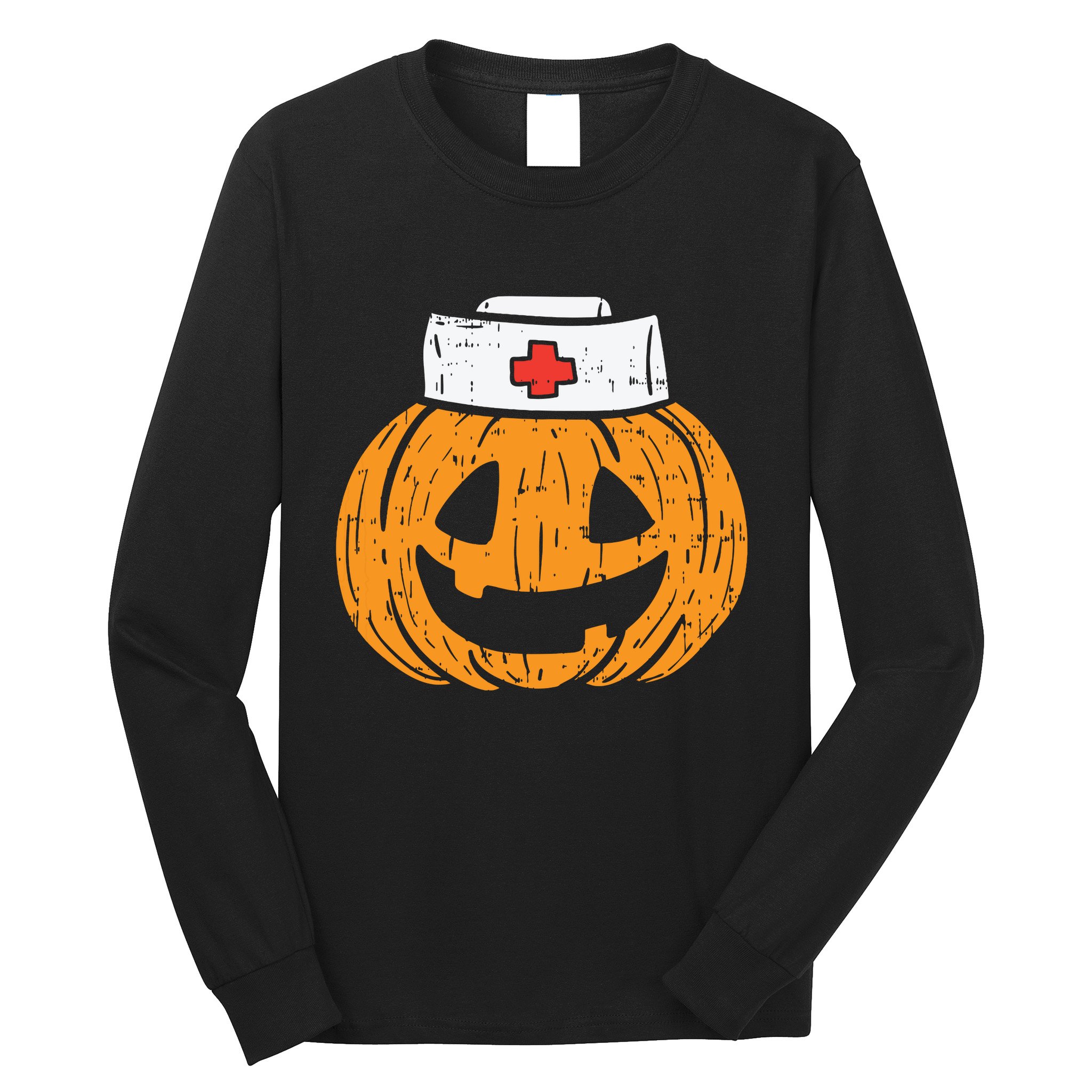 Pumpkin Nurse Funny Scary Halloween Costume Rn Cna Icu Girl Long Sleeve Shirt