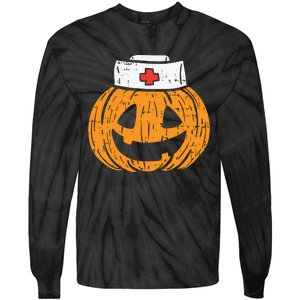 Pumpkin Nurse Funny Scary Halloween Costume Rn Cna Icu Girl Tie-Dye Long Sleeve Shirt