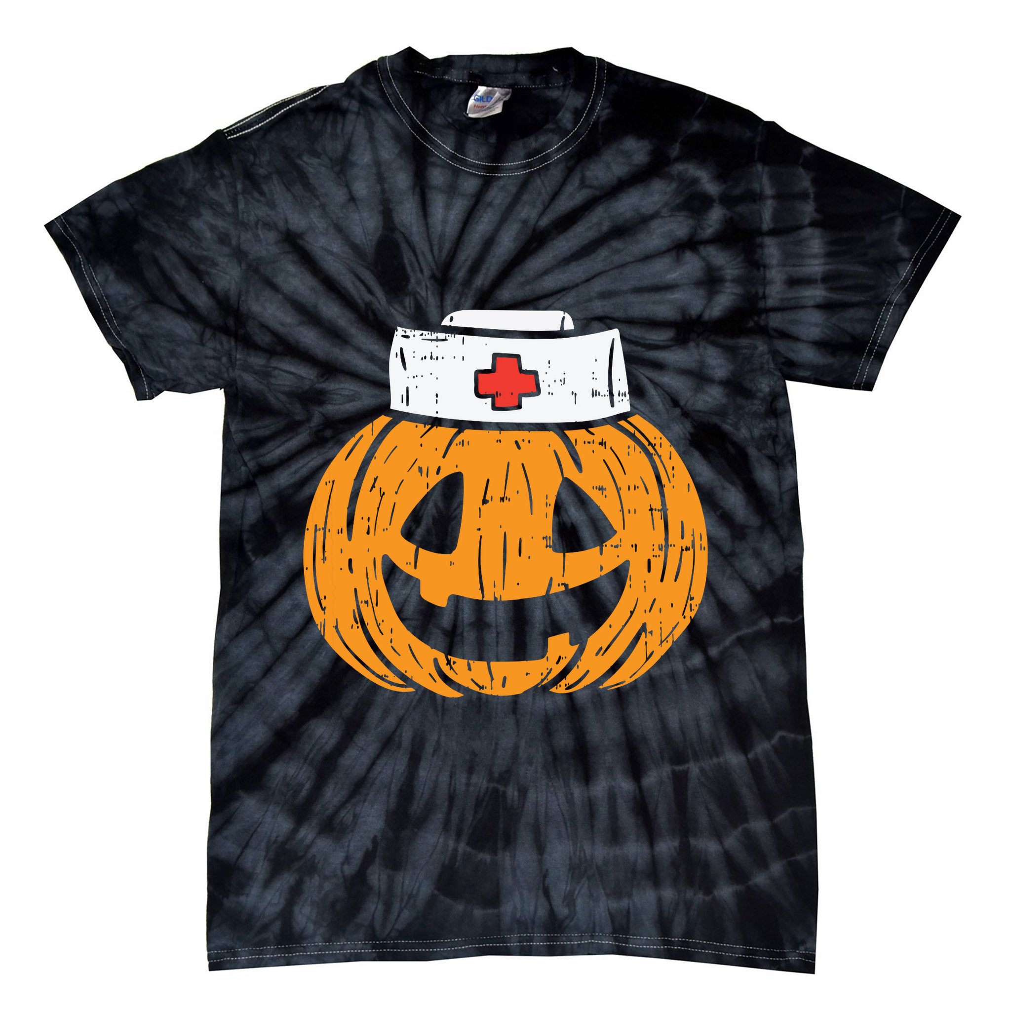 Pumpkin Nurse Funny Scary Halloween Costume Rn Cna Icu Girl Tie-Dye T-Shirt