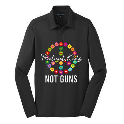 Protect Not Guns Floral Flower Peace Sign Gun Control Silk Touch Performance Long Sleeve Polo