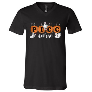 Picc Nurse Groovy Pumpkin Nurse Halloween V-Neck T-Shirt