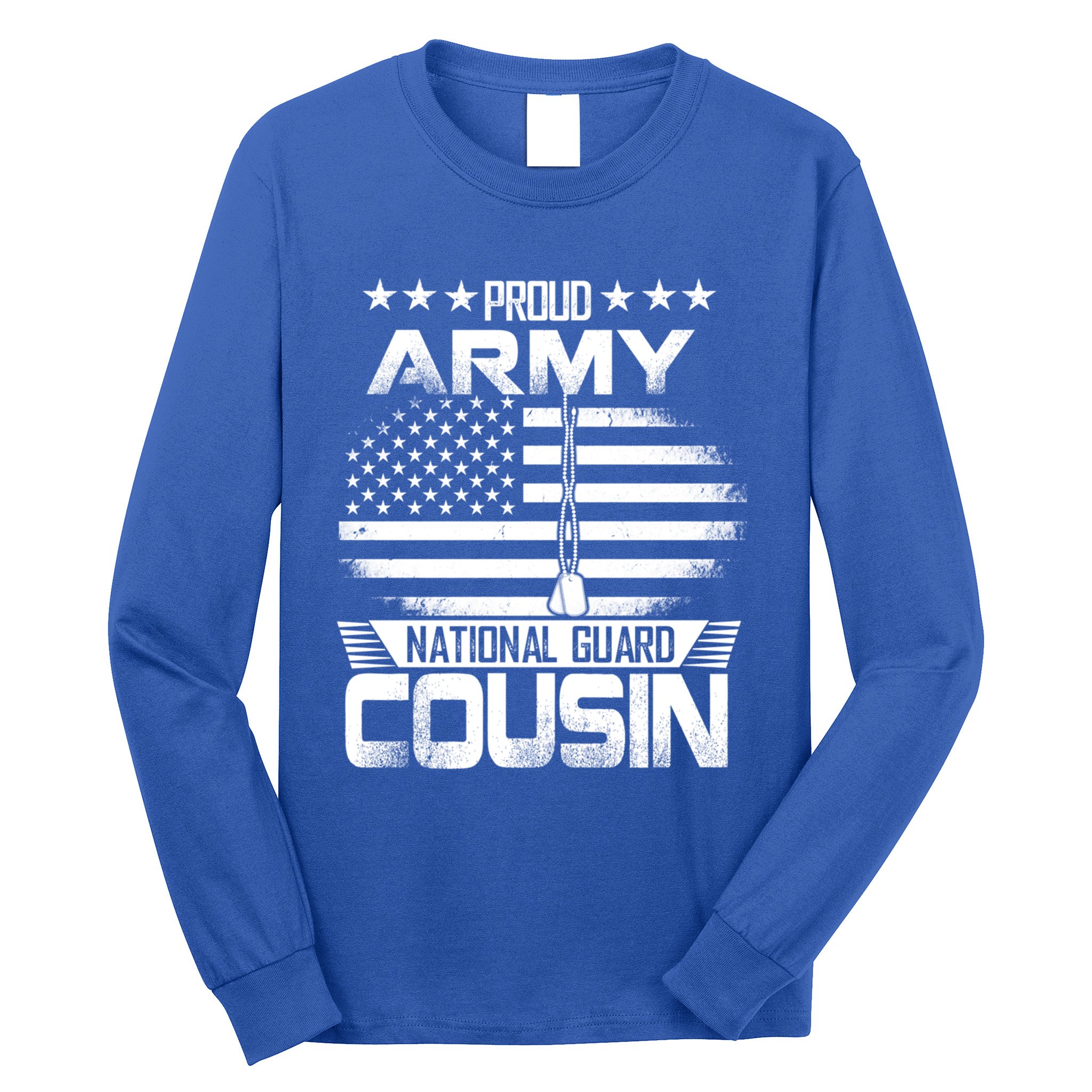 Proud National Guard Veteran Cousin With Us Flag Patrioitc Gift Long Sleeve Shirt