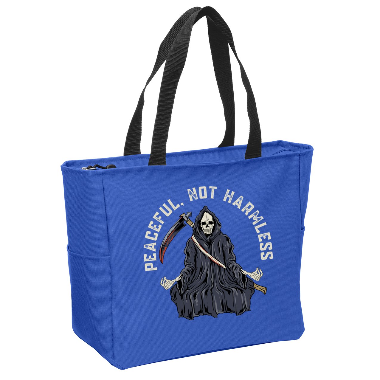 Peaceful, Not Harmless Peaceful Not Harmless Zip Tote Bag