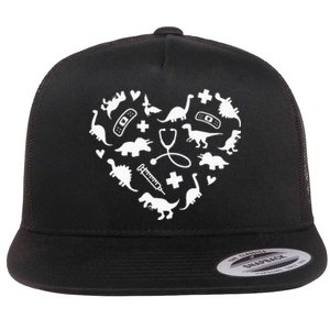 Pediatric Nurse Heart Cute Dinosaur Pediatric Physical Peds Flat Bill Trucker Hat