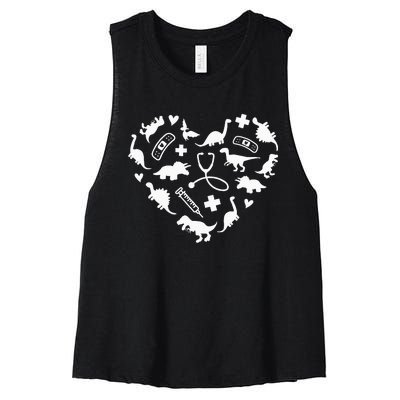 Pediatric Nurse Heart Cute Dinosaur Pediatric Physical Peds Women's Racerback Cropped Tank