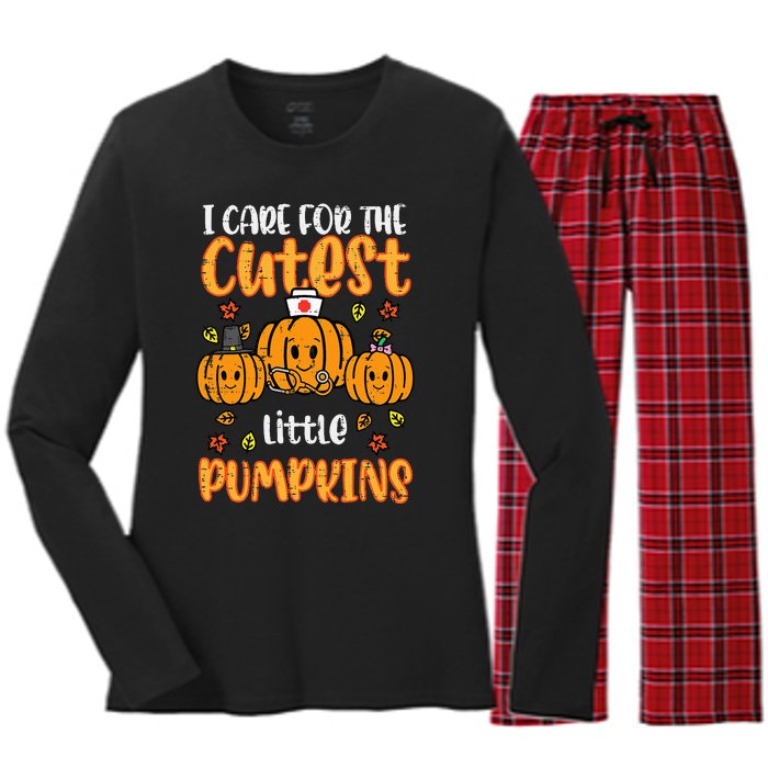 Pumpkins Nurse Halloween Scrub Top Fall Thanksgiving Women Women's Long Sleeve Flannel Pajama Set 