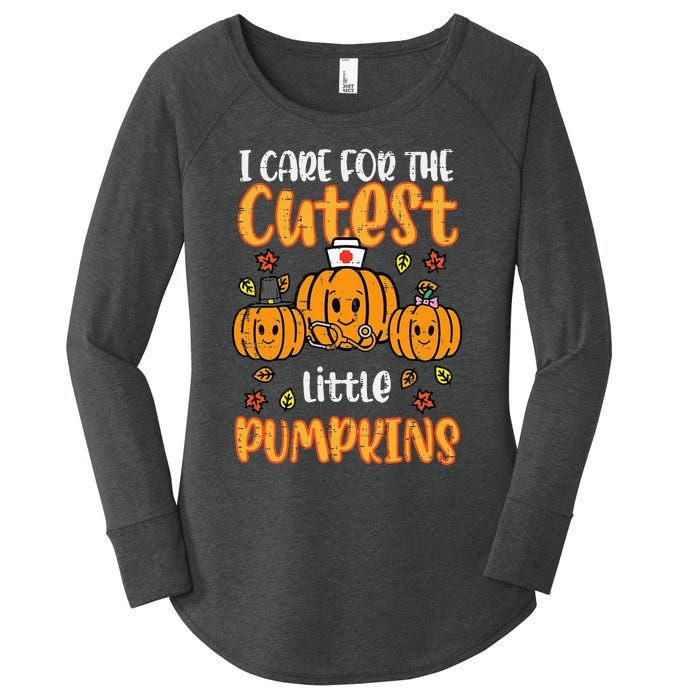 Pumpkins Nurse Halloween Scrub Top Fall Thanksgiving Women Women's Perfect Tri Tunic Long Sleeve Shirt