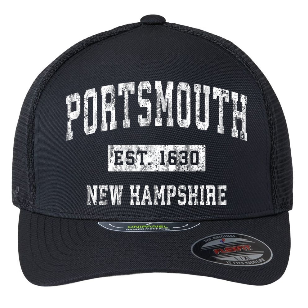 Portsmouth New Hampshire Nh Vintage Established Sports Design Flexfit Unipanel Trucker Cap