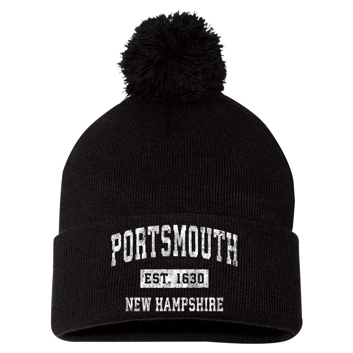 Portsmouth New Hampshire Nh Vintage Established Sports Design Pom Pom 12in Knit Beanie