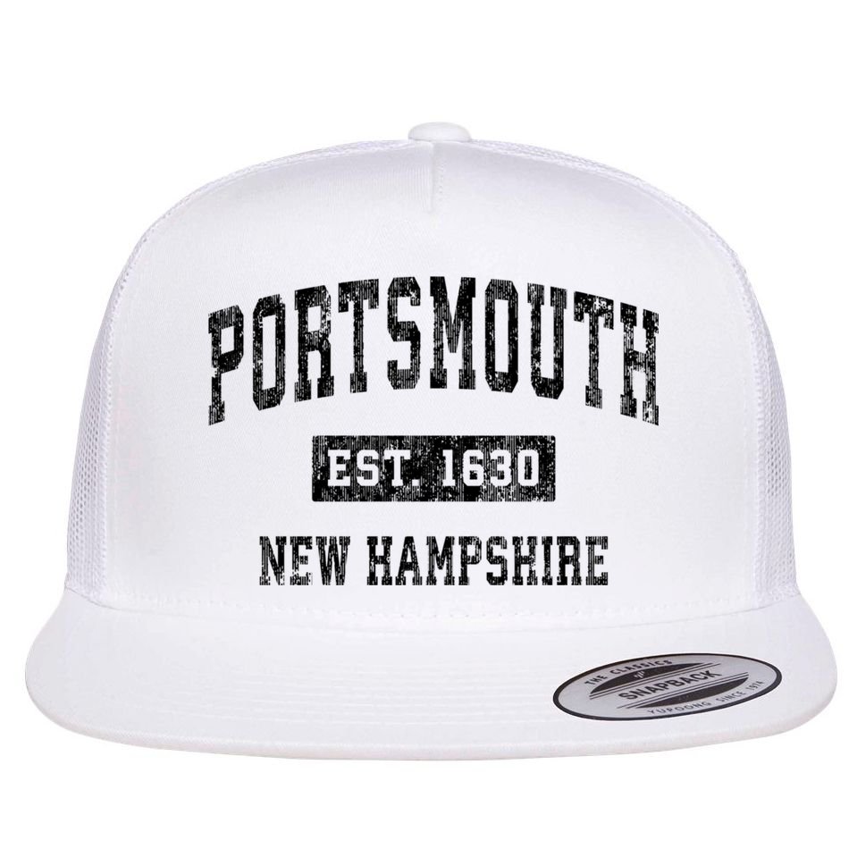 Portsmouth New Hampshire Nh Vintage Established Sports Design Flat Bill Trucker Hat