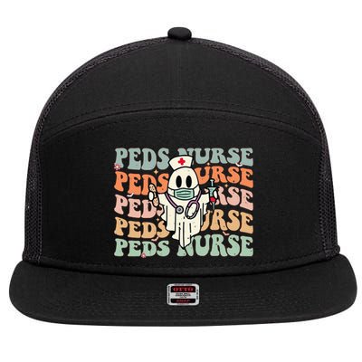 Pediatric Nurse Halloween Pediatric Nursing Funny Peds Nurse 7 Panel Mesh Trucker Snapback Hat