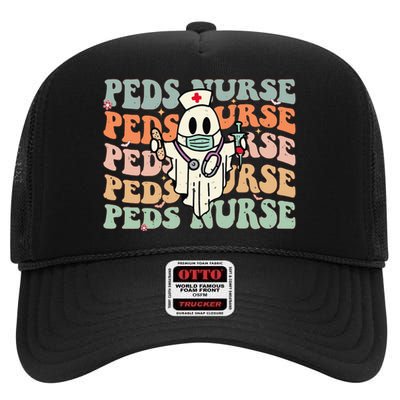 Pediatric Nurse Halloween Pediatric Nursing Funny Peds Nurse High Crown Mesh Back Trucker Hat