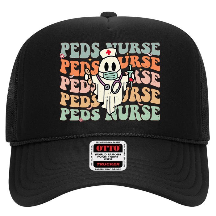 Pediatric Nurse Halloween Pediatric Nursing Funny Peds Nurse High Crown Mesh Back Trucker Hat