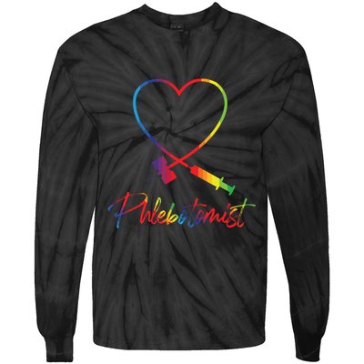 Phlebotomist Needle Heart Healthcare Worker Phlebotomy Tie-Dye Long Sleeve Shirt