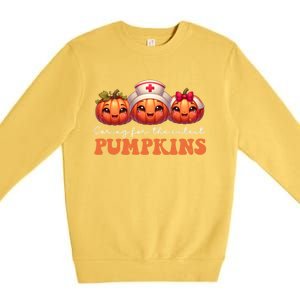 Pumpkins Nurse Halloween Scrub Top Fall Thanksgiving Cool Gift Premium Crewneck Sweatshirt