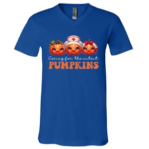 Pumpkins Nurse Halloween Scrub Top Fall Thanksgiving Cool Gift V-Neck T-Shirt