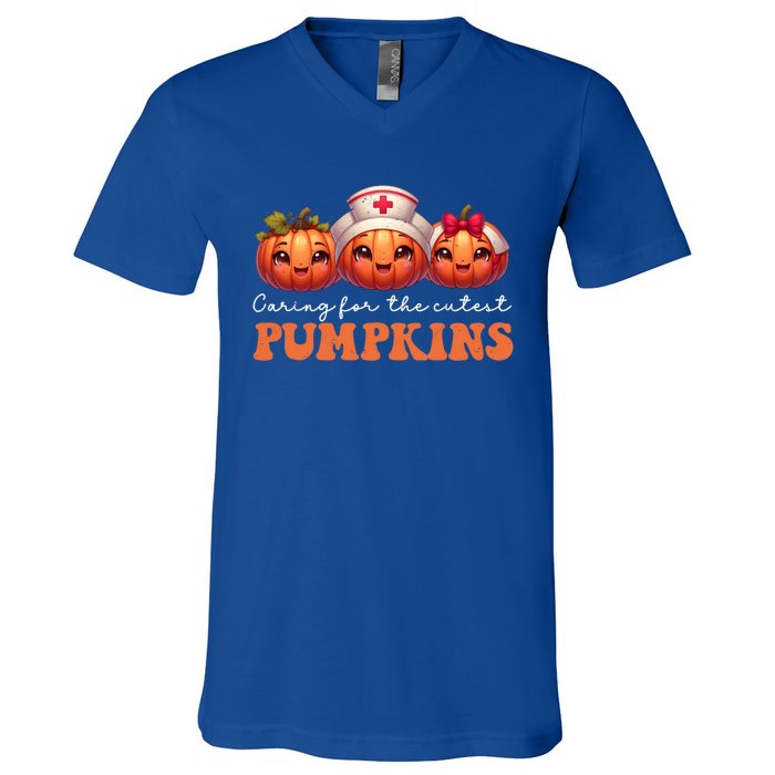 Pumpkins Nurse Halloween Scrub Top Fall Thanksgiving Cool Gift V-Neck T-Shirt