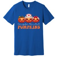 Pumpkins Nurse Halloween Scrub Top Fall Thanksgiving Cool Gift Premium T-Shirt