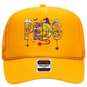 Pediatric Nurse Halloween Pediatric Nursing Funny Peds Nurse High Crown Mesh Back Trucker Hat