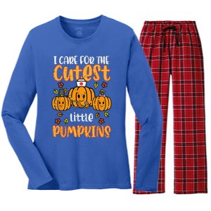 Pumpkins Nurse Halloween Scrub Top Fall Thanksgiving Women's Long Sleeve Flannel Pajama Set 