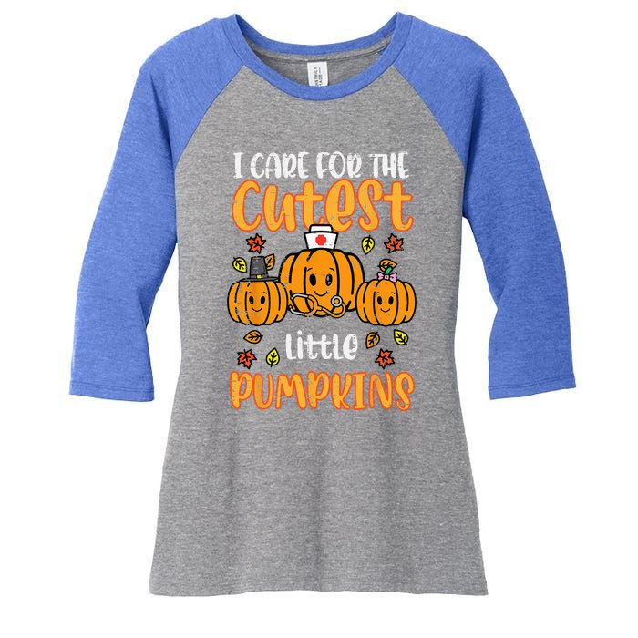 Pumpkins Nurse Halloween Scrub Top Fall Thanksgiving Women's Tri-Blend 3/4-Sleeve Raglan Shirt