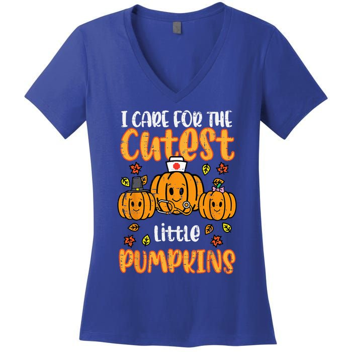 Pumpkins Nurse Halloween Scrub Top Fall Thanksgiving Women's V-Neck T-Shirt