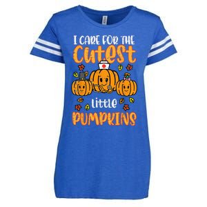 Pumpkins Nurse Halloween Scrub Top Fall Thanksgiving Enza Ladies Jersey Football T-Shirt