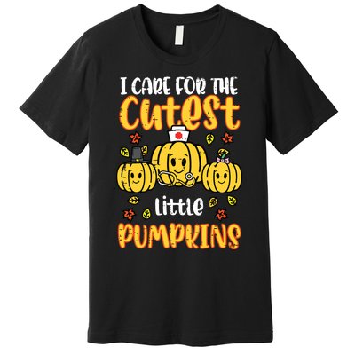 Pumpkins Nurse Halloween Scrub Top Fall Thanksgiving Women Premium T-Shirt