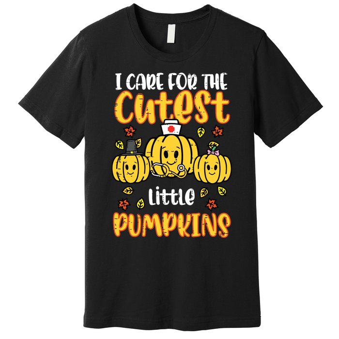 Pumpkins Nurse Halloween Scrub Top Fall Thanksgiving Women Premium T-Shirt