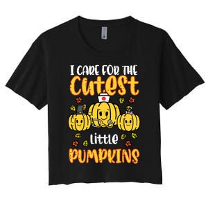 Pumpkins Nurse Halloween Scrub Top Fall Thanksgiving Women Women's Crop Top Tee