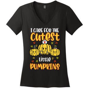 Pumpkins Nurse Halloween Scrub Top Fall Thanksgiving Women Women's V-Neck T-Shirt