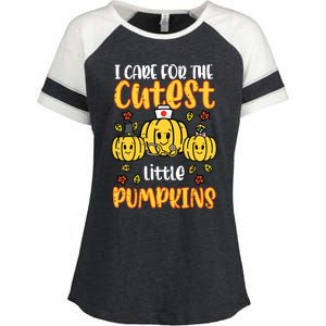 Pumpkins Nurse Halloween Scrub Top Fall Thanksgiving Women Enza Ladies Jersey Colorblock Tee