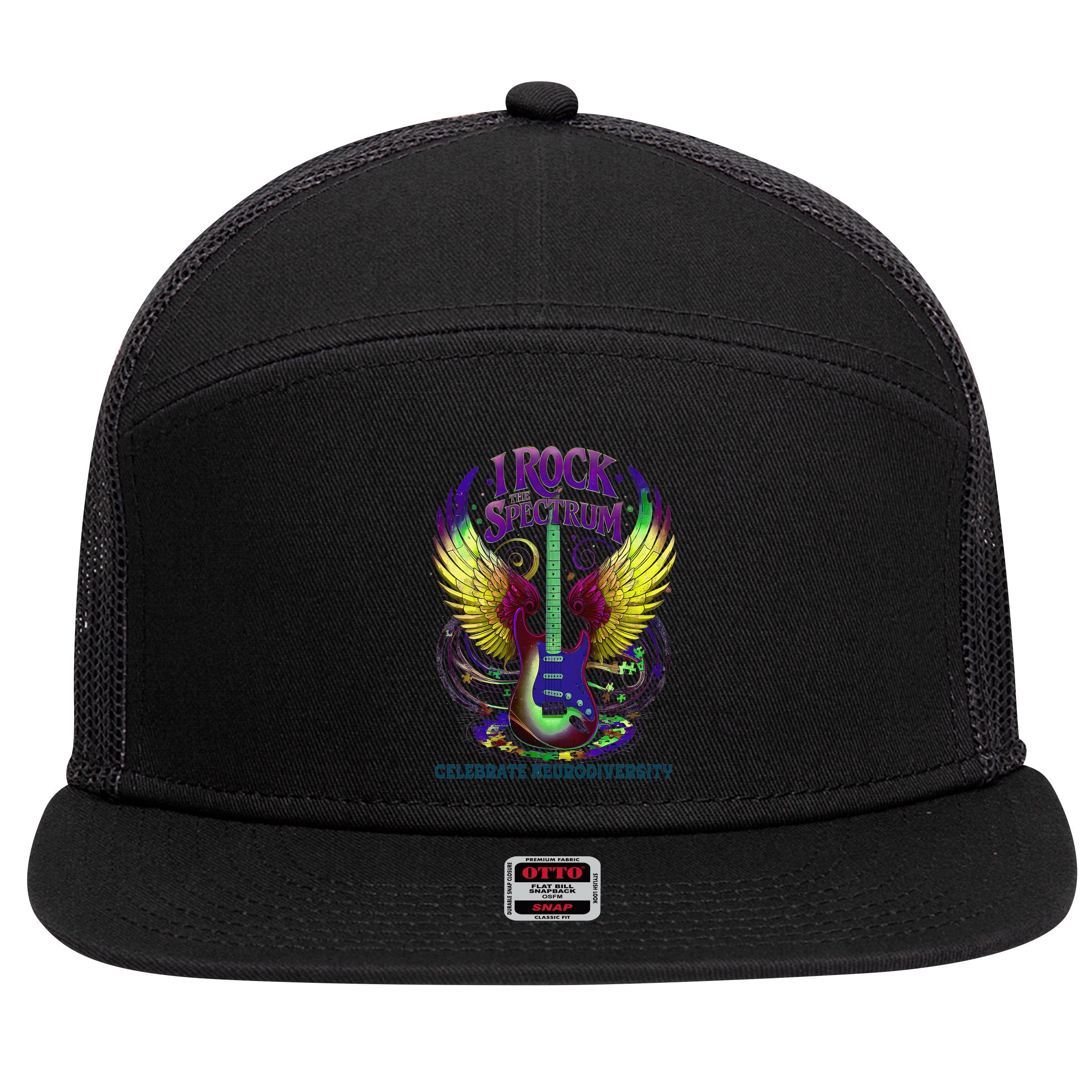 Proud Neurodiversity I ROCK THE SPECTRUM Autism Awareness 7 Panel Mesh Trucker Snapback Hat