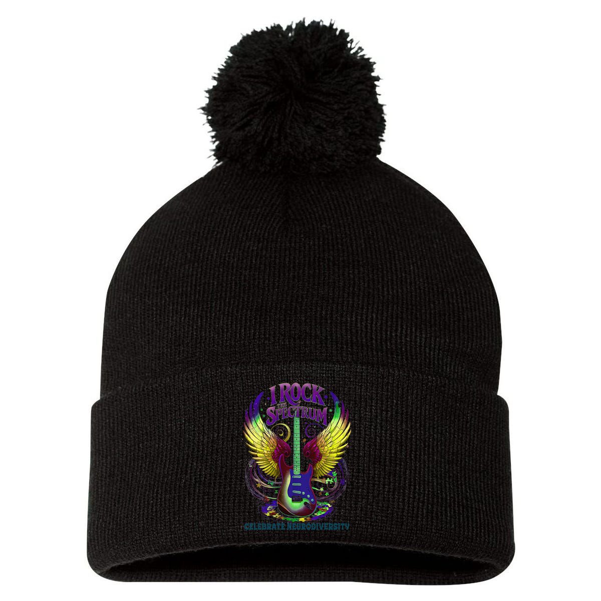 Proud Neurodiversity I ROCK THE SPECTRUM Autism Awareness Pom Pom 12in Knit Beanie
